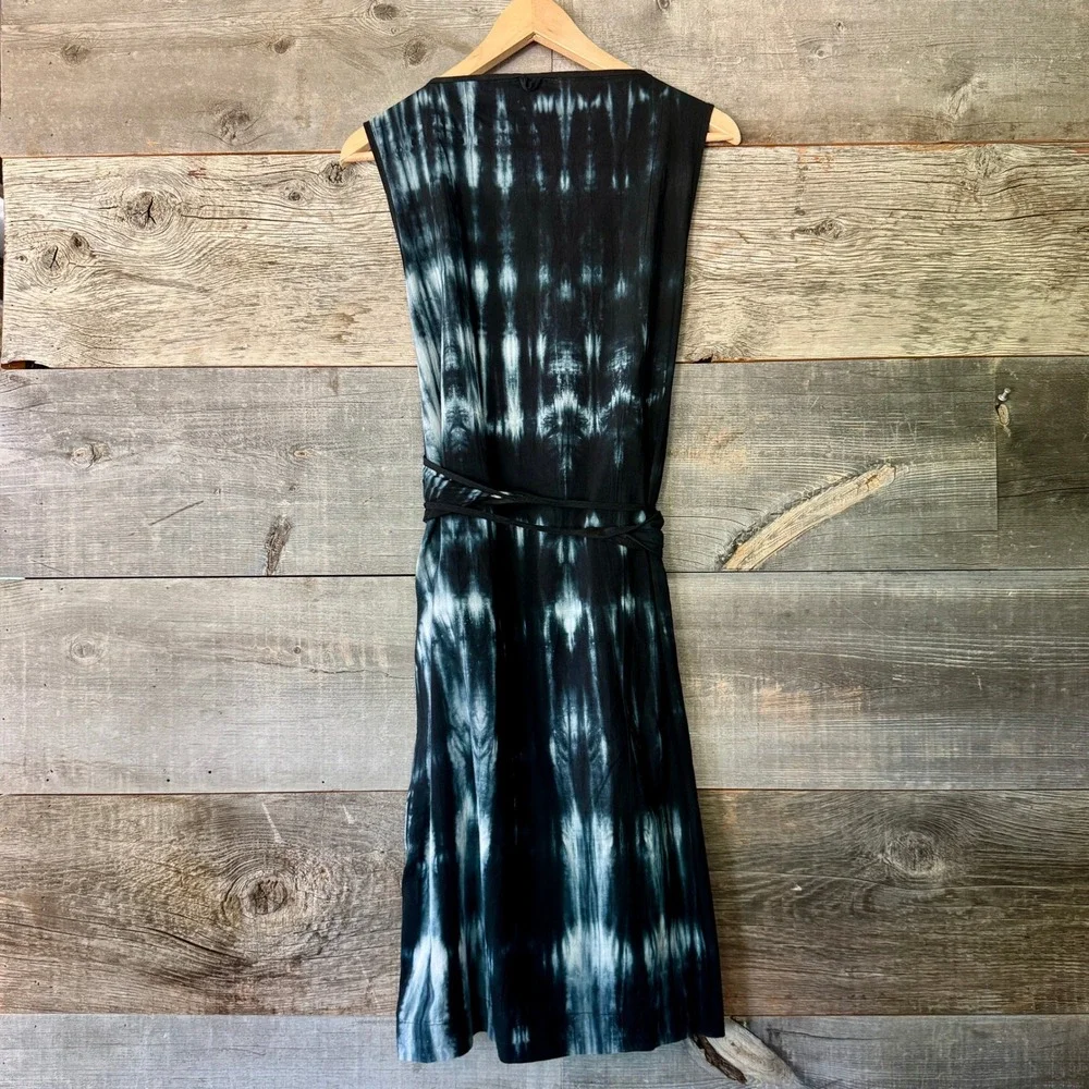 Uzi NYC Refugee Wrap Dress OS Blue White Shibori Sleeveless Hand Dye Art to Wear